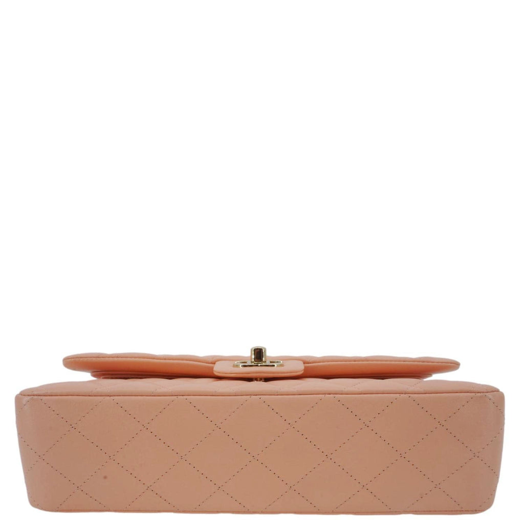 Chanel Classic Double Flap Quilted Leather Crossbody Bag Peach