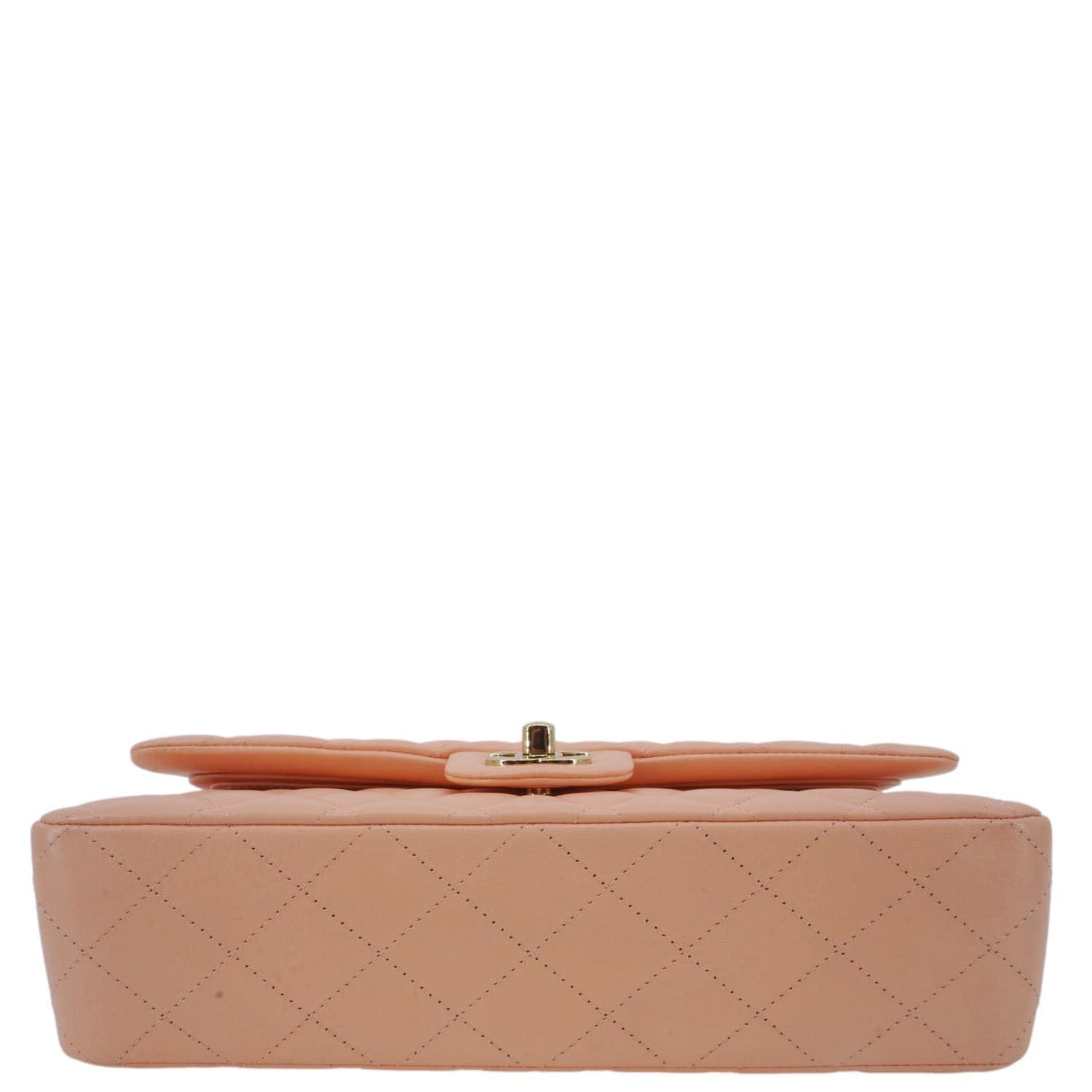 Chanel Classic Double Flap Quilted Leather Crossbody Bag Peach