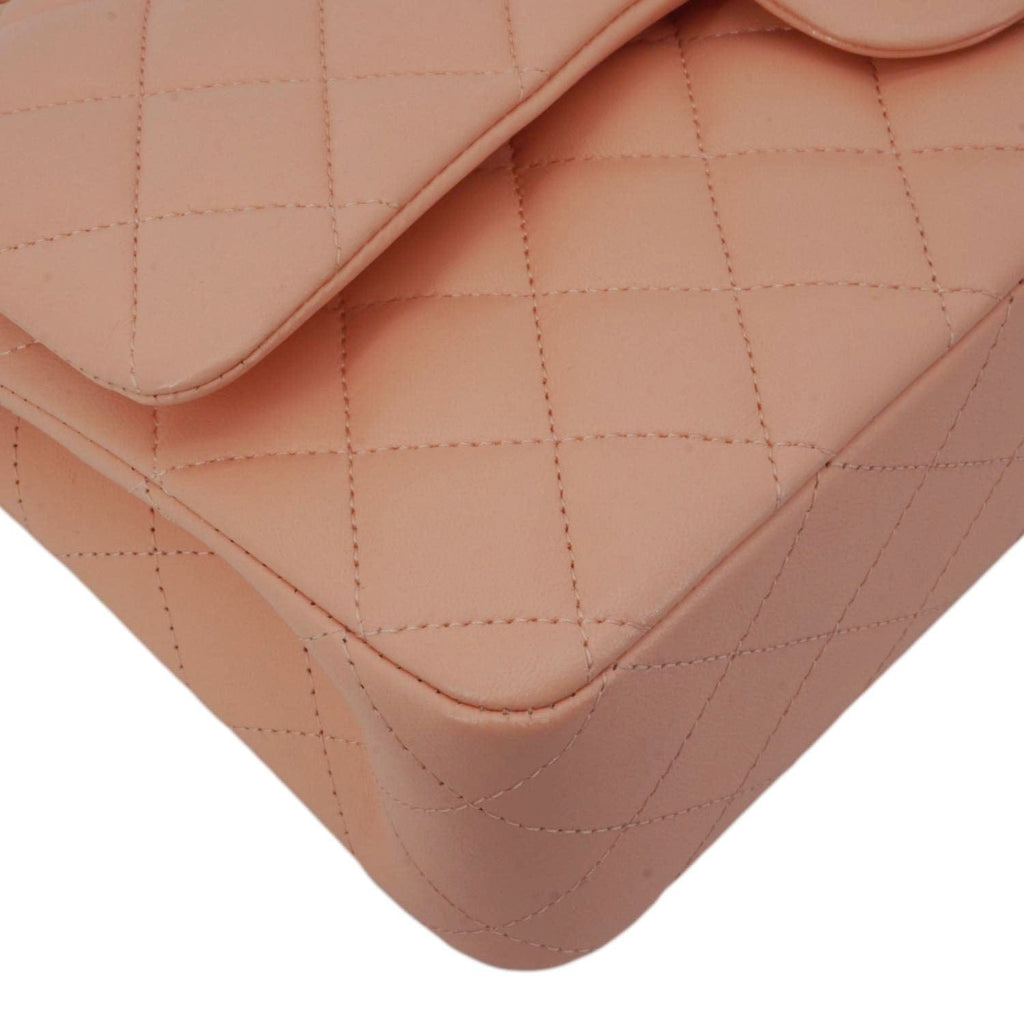 Chanel Classic Double Flap Quilted Leather Crossbody Bag Peach