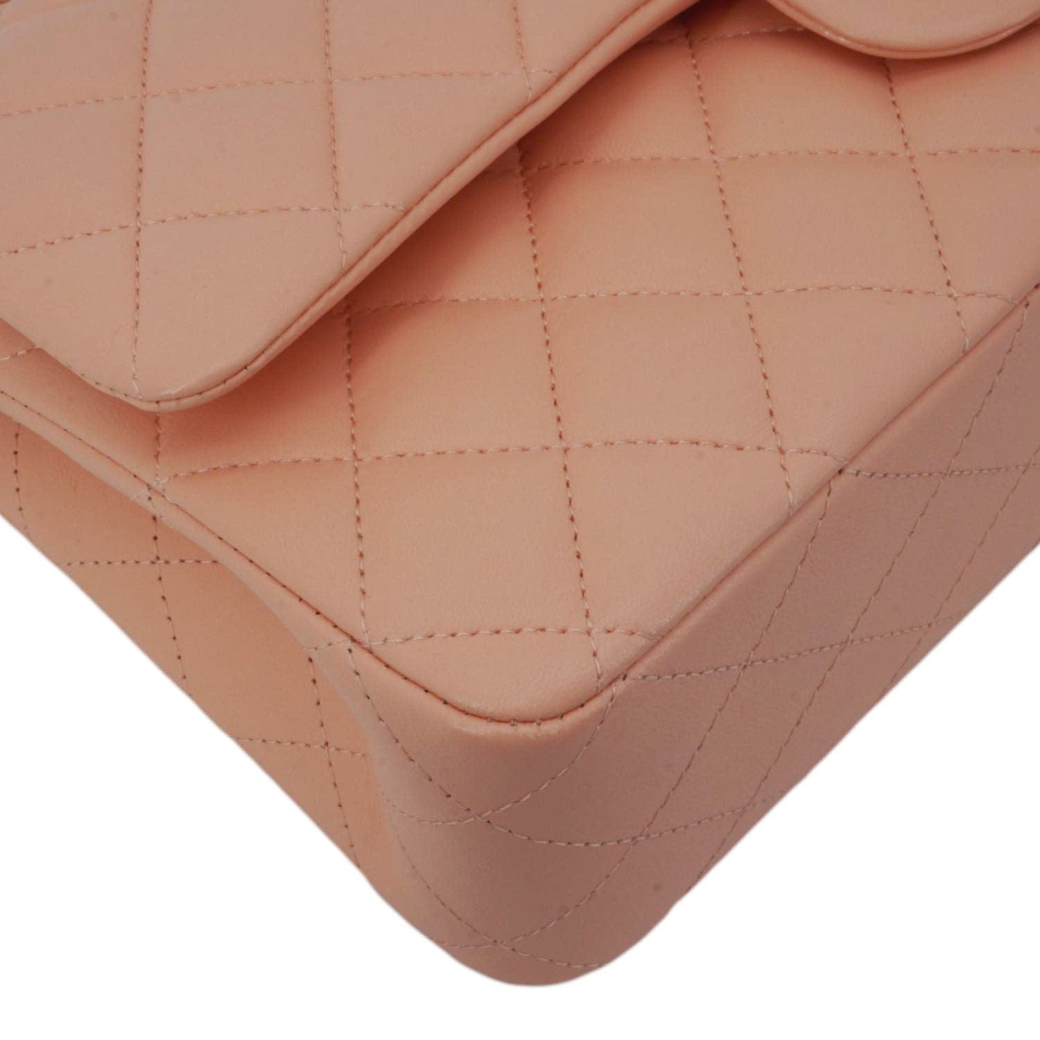 Chanel Classic Double Flap Quilted Leather Crossbody Bag Peach