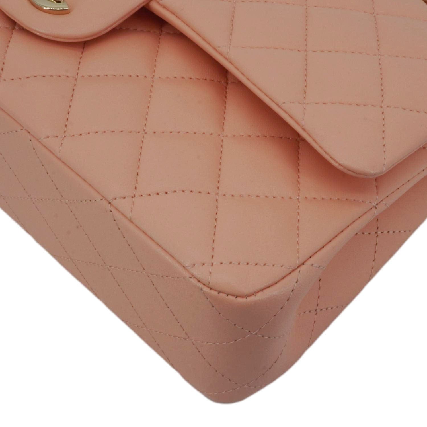 Chanel Classic Double Flap Quilted Leather Crossbody Bag Peach