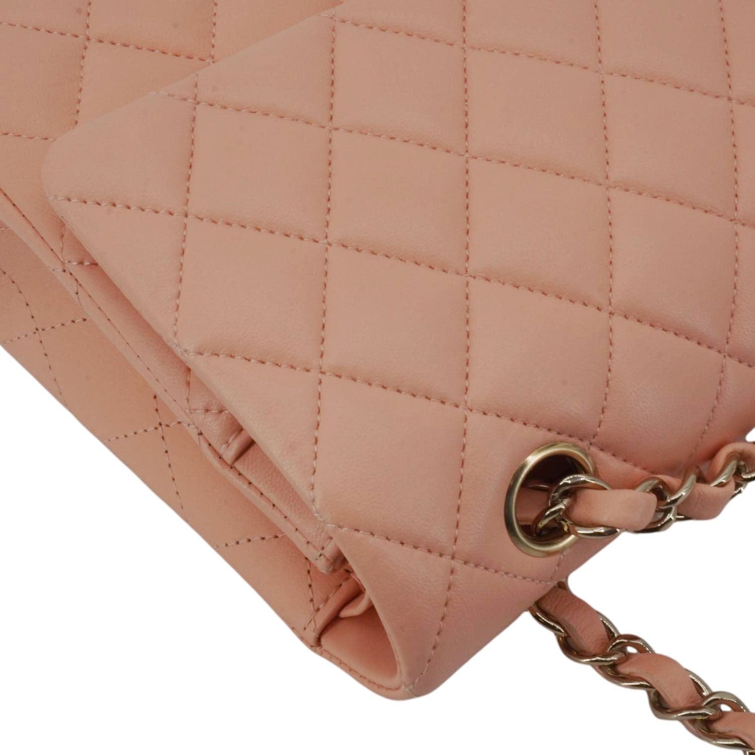 Chanel Classic Double Flap Quilted Leather Crossbody Bag Peach
