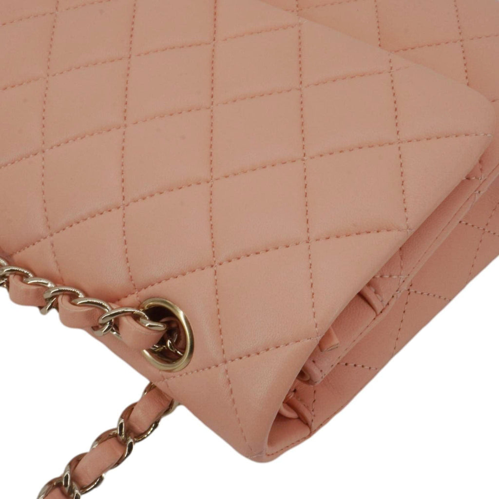 Chanel Classic Double Flap Quilted Leather Crossbody Bag Peach