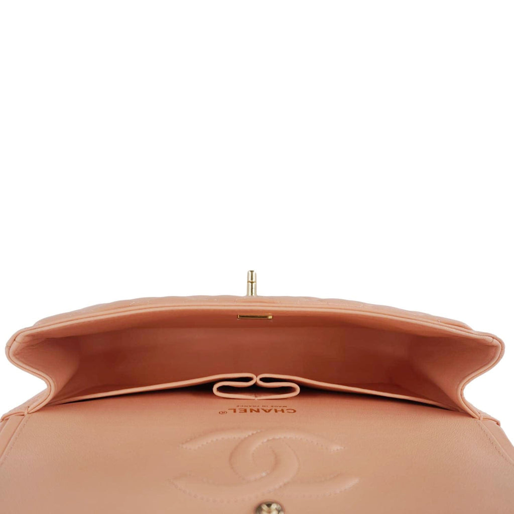 Chanel Classic Double Flap Quilted Leather Crossbody Bag Peach