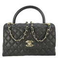 Chanel Coco Flap Medium Quilted Caviar Leather Handle Shoulder Bag Black