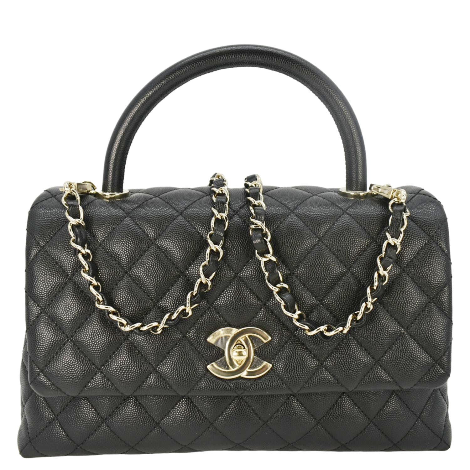 Chanel Coco Flap Medium Quilted Caviar Leather Handle Shoulder Bag Black