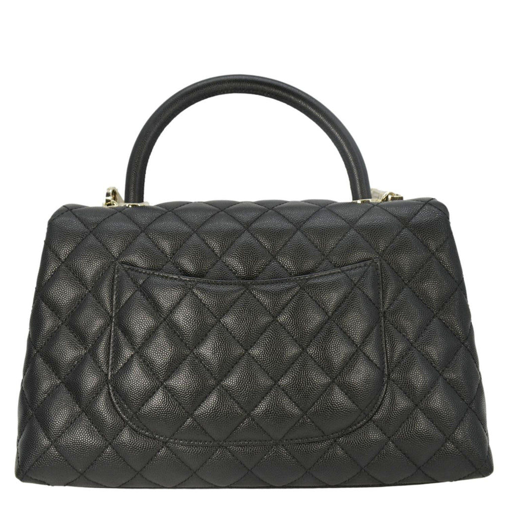 Chanel Coco Flap Medium Quilted Caviar Leather Handle Shoulder Bag Black