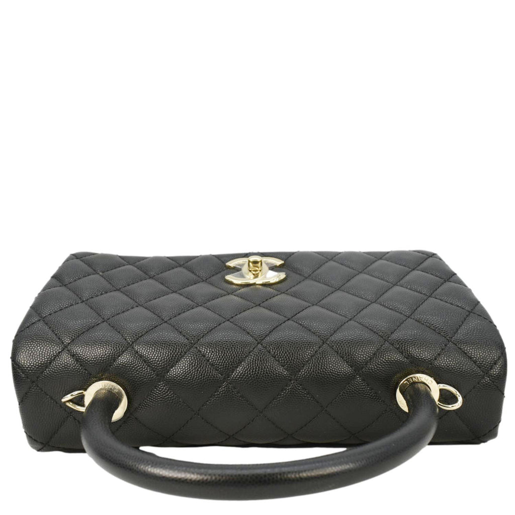 Chanel Coco Flap Medium Quilted Caviar Leather Handle Shoulder Bag Black
