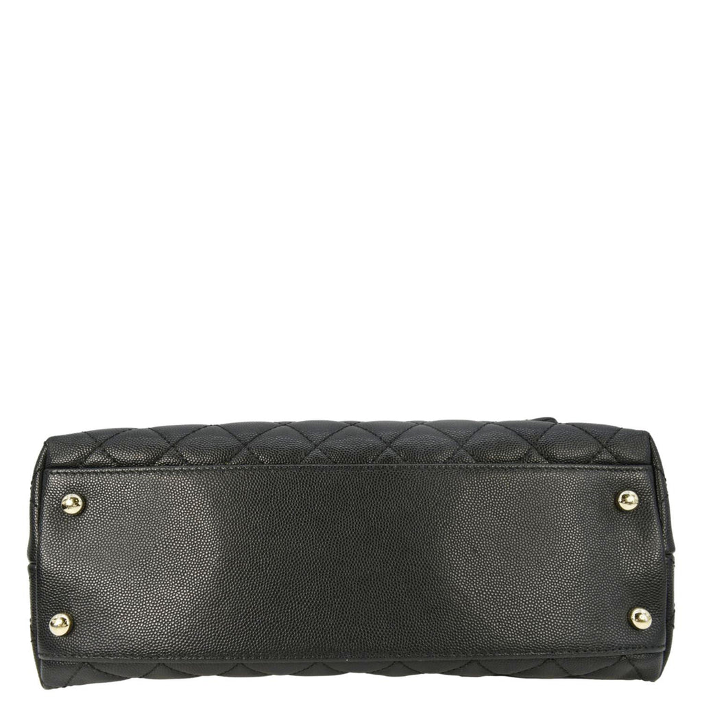 Chanel Coco Flap Medium Quilted Caviar Leather Handle Shoulder Bag Black
