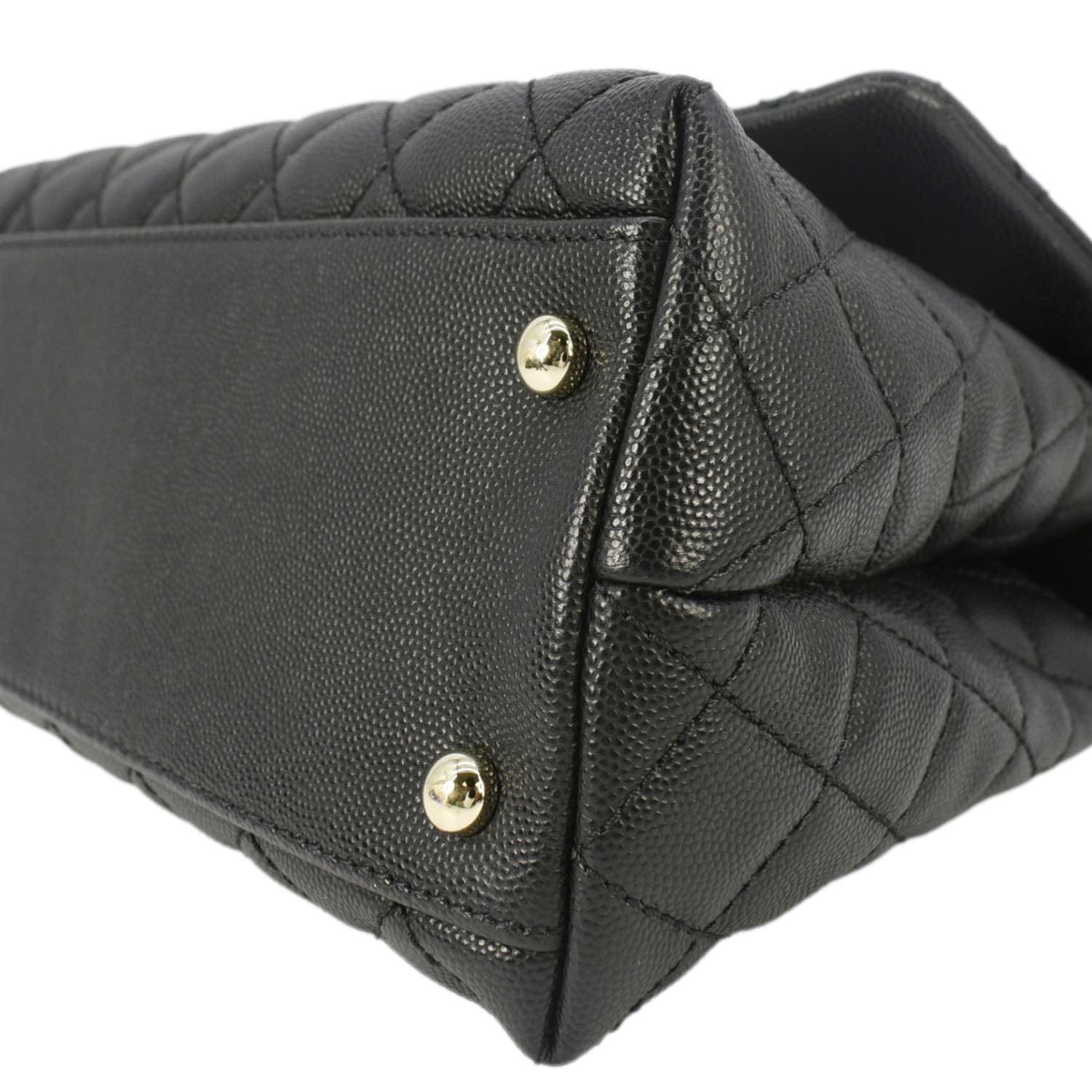 Chanel Coco Flap Medium Quilted Caviar Leather Handle Shoulder Bag Black
