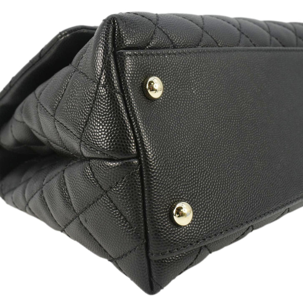 Chanel Coco Flap Medium Quilted Caviar Leather Handle Shoulder Bag Black