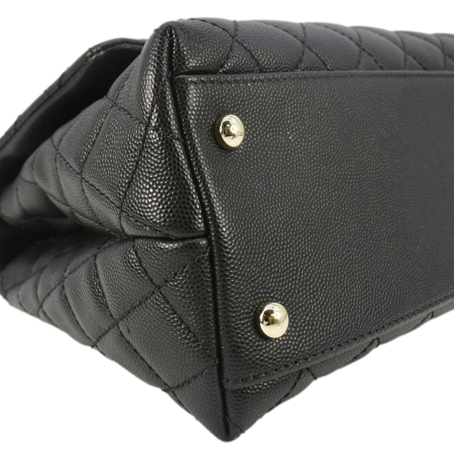 Chanel Coco Flap Medium Quilted Caviar Leather Handle Shoulder Bag Black