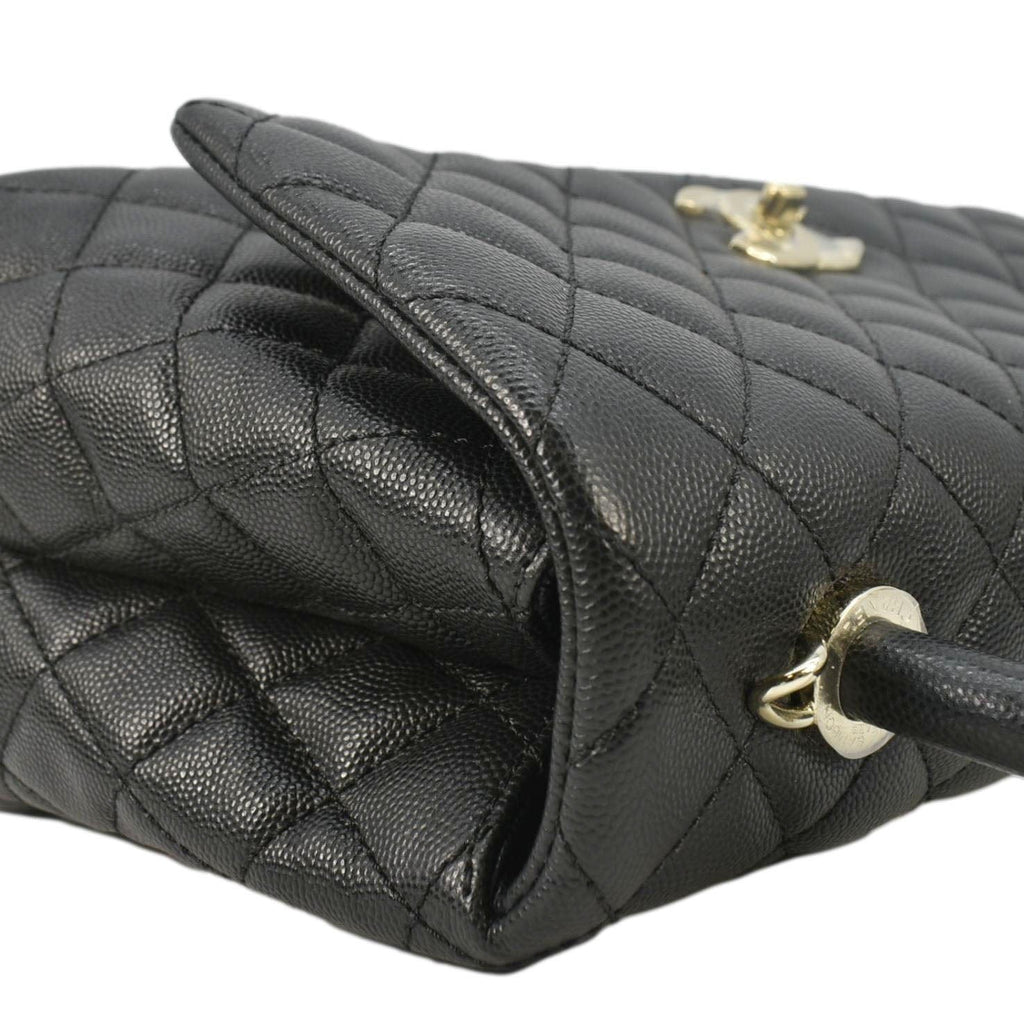 Chanel Coco Flap Medium Quilted Caviar Leather Handle Shoulder Bag Black