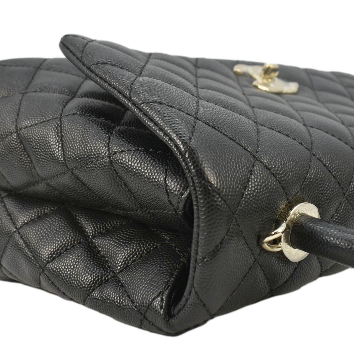 Chanel Coco Flap Medium Quilted Caviar Leather Handle Shoulder Bag Black