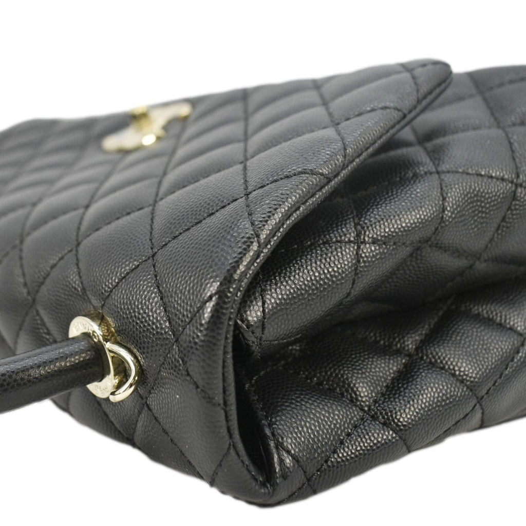 Chanel Coco Flap Medium Quilted Caviar Leather Handle Shoulder Bag Black