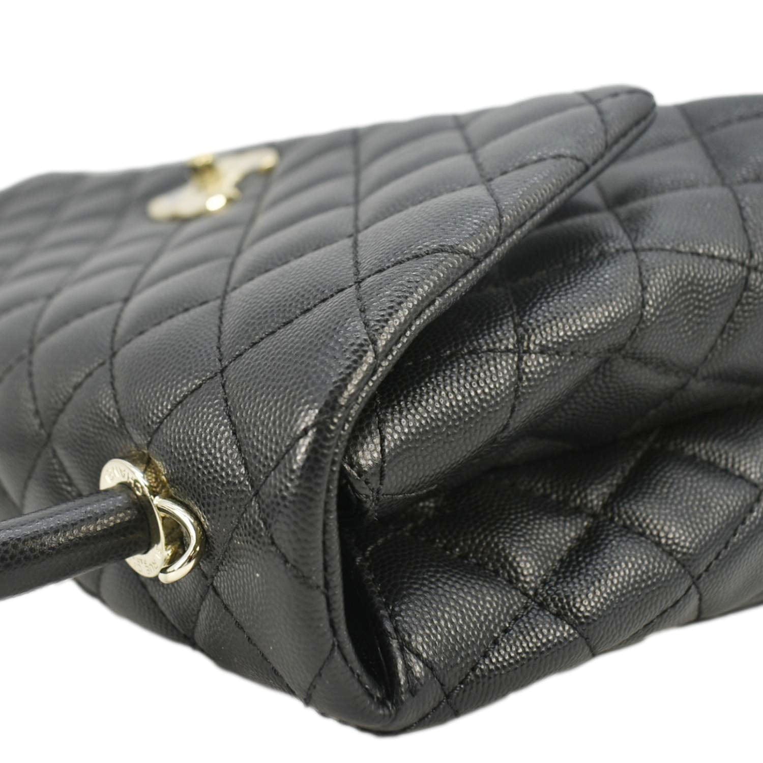 Chanel Coco Flap Medium Quilted Caviar Leather Handle Shoulder Bag Black