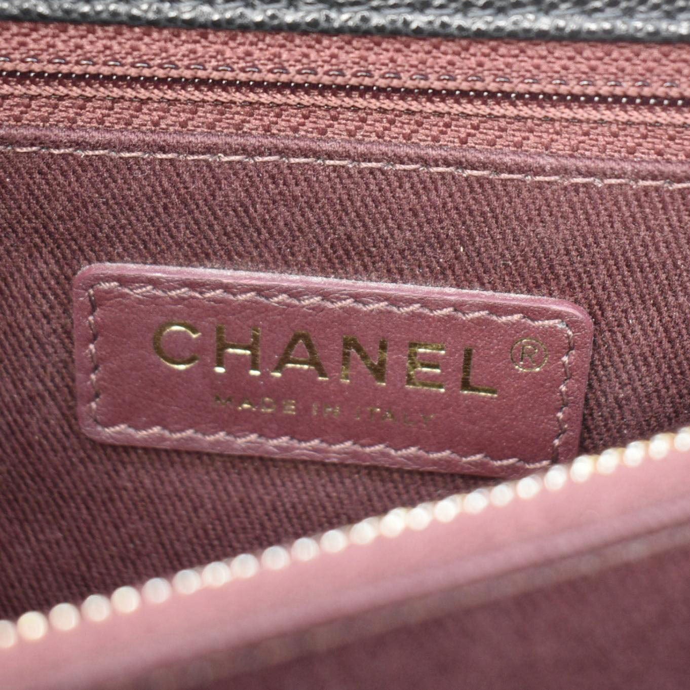 Chanel Coco Flap Medium Quilted Caviar Leather Handle Shoulder Bag Black