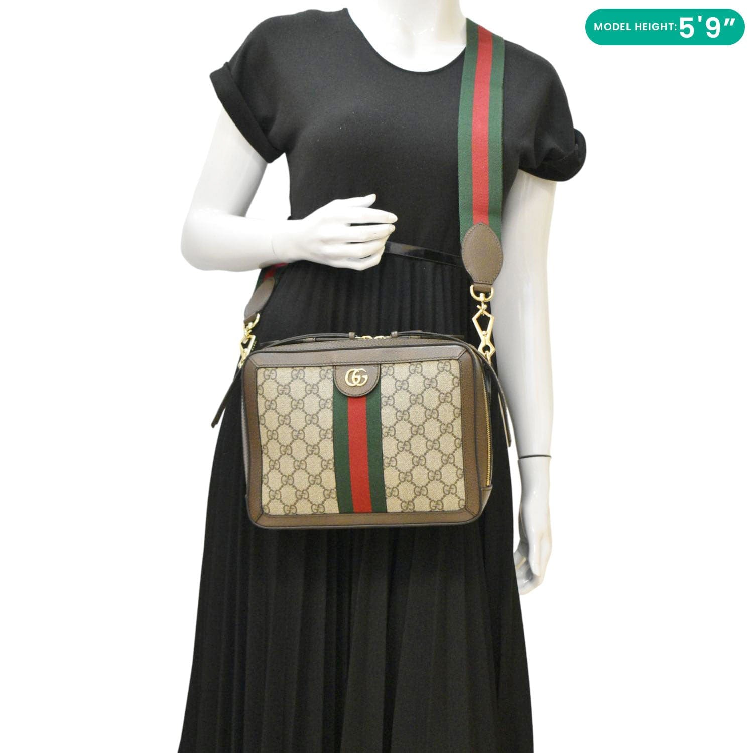 GUCCI Ophidia Web Small Gucci Supreme Canvas Shoulder Bag Beige 550622