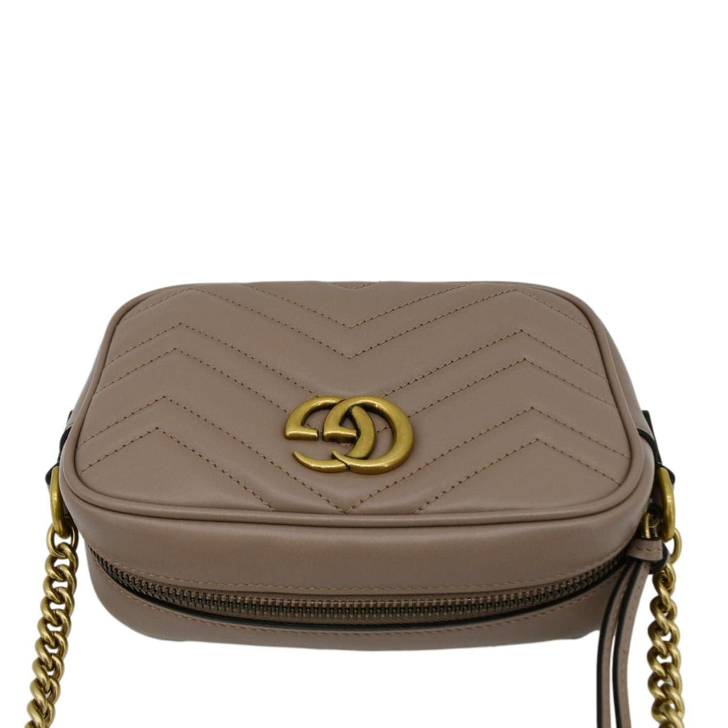 GUCCI Gucci Marmont Mini Matelasse Leather Crossbody Bag Dusty Pink 448065