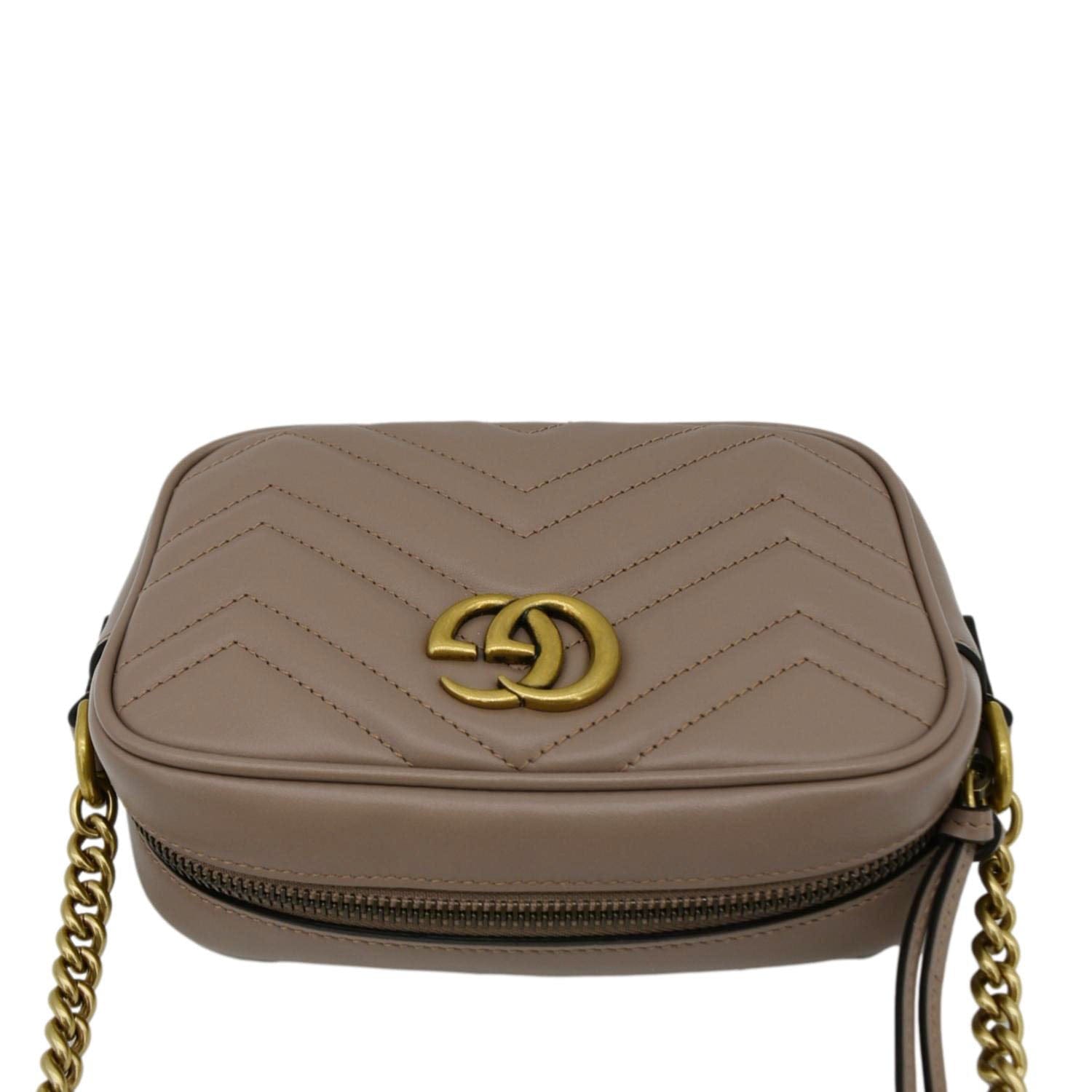 GUCCI Gucci Marmont Mini Matelasse Leather Crossbody Bag Dusty Pink 448065