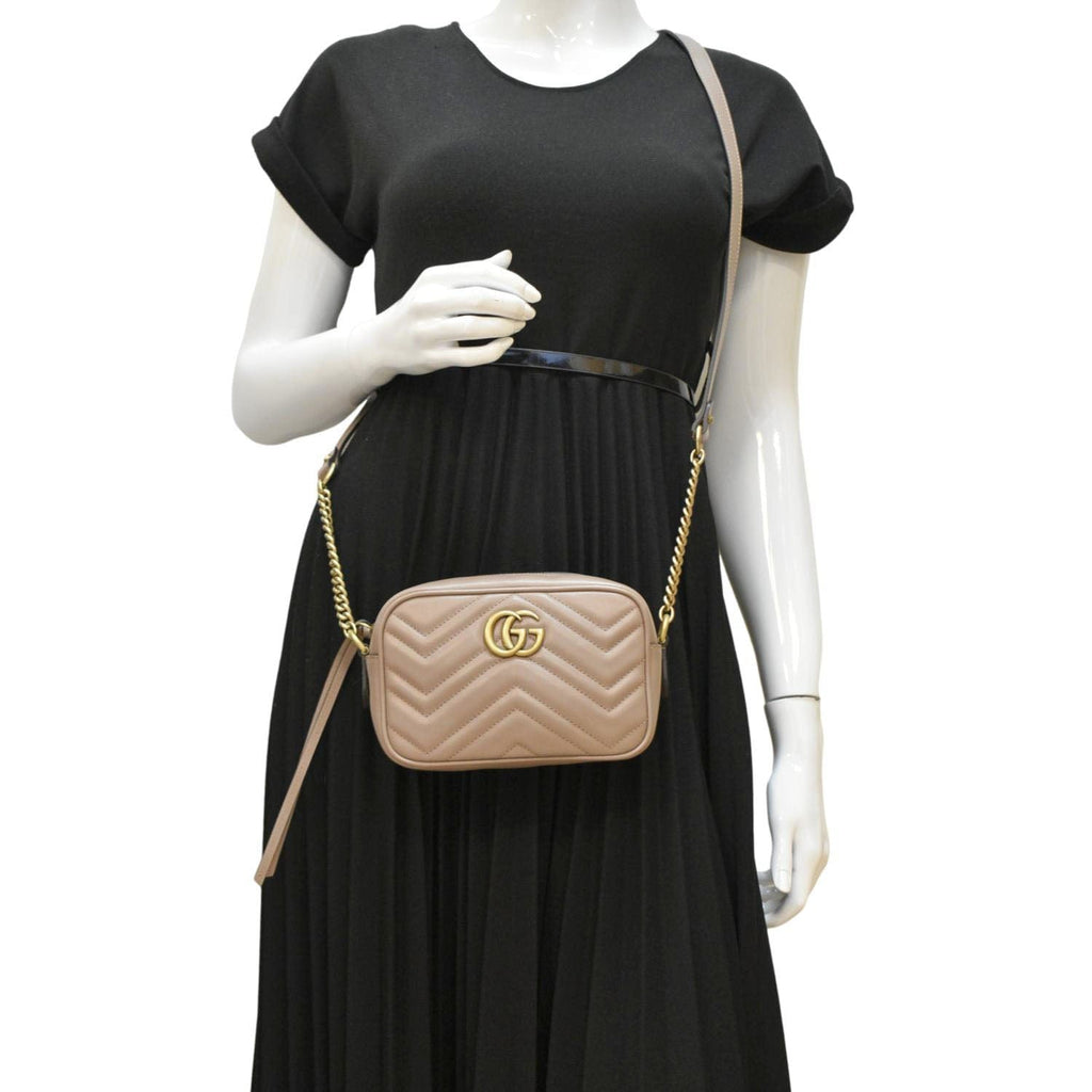 GUCCI Gucci Marmont Mini Matelasse Leather Crossbody Bag Dusty Pink 448065