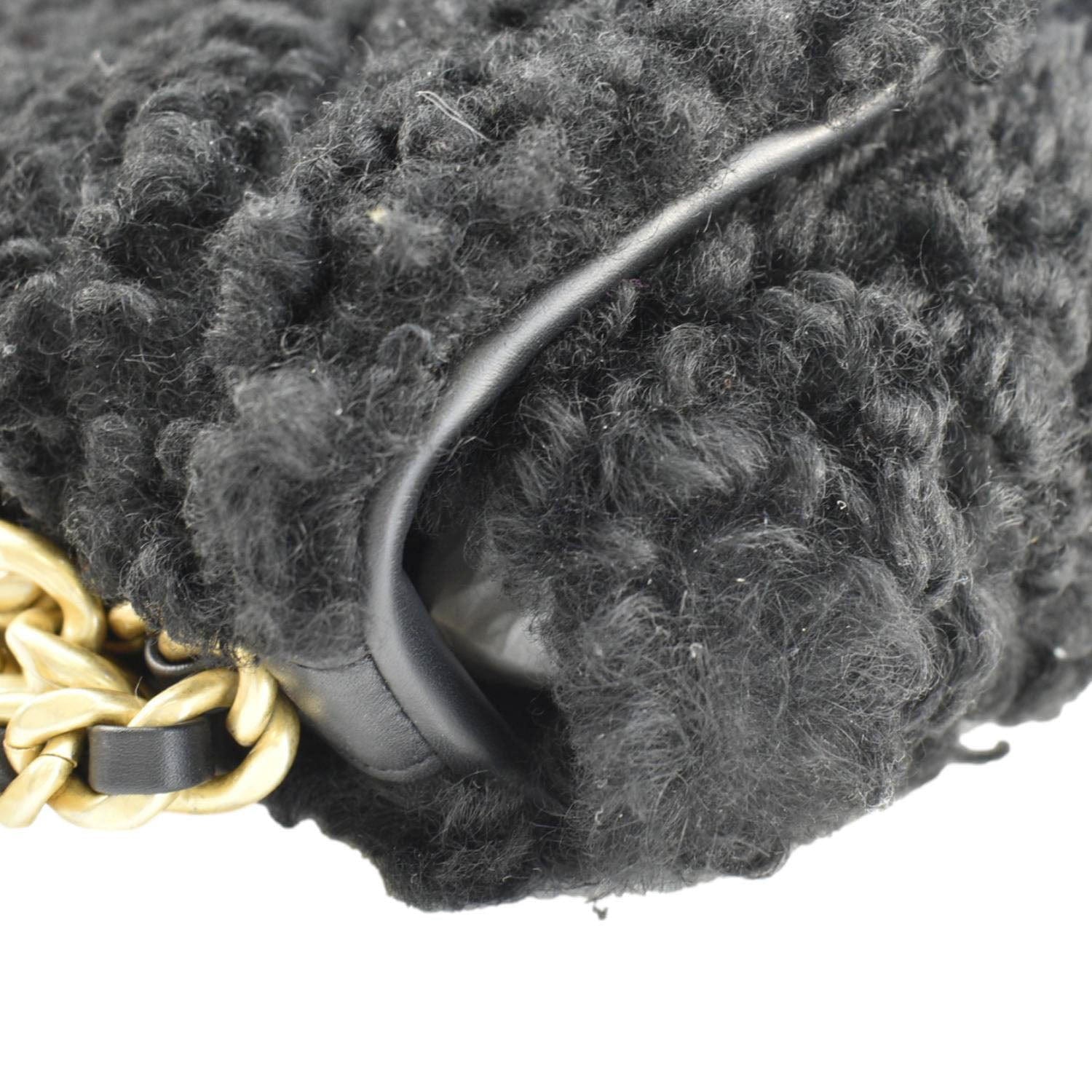 Chanel Shearling 19 Flap Medium Sheepskin Shoulder Bag Black