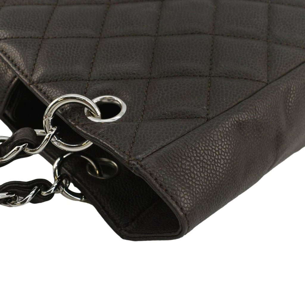 Chanel Petite Quilted Caviar Leather Shopping Tote Shoulder Bag Dark Brown