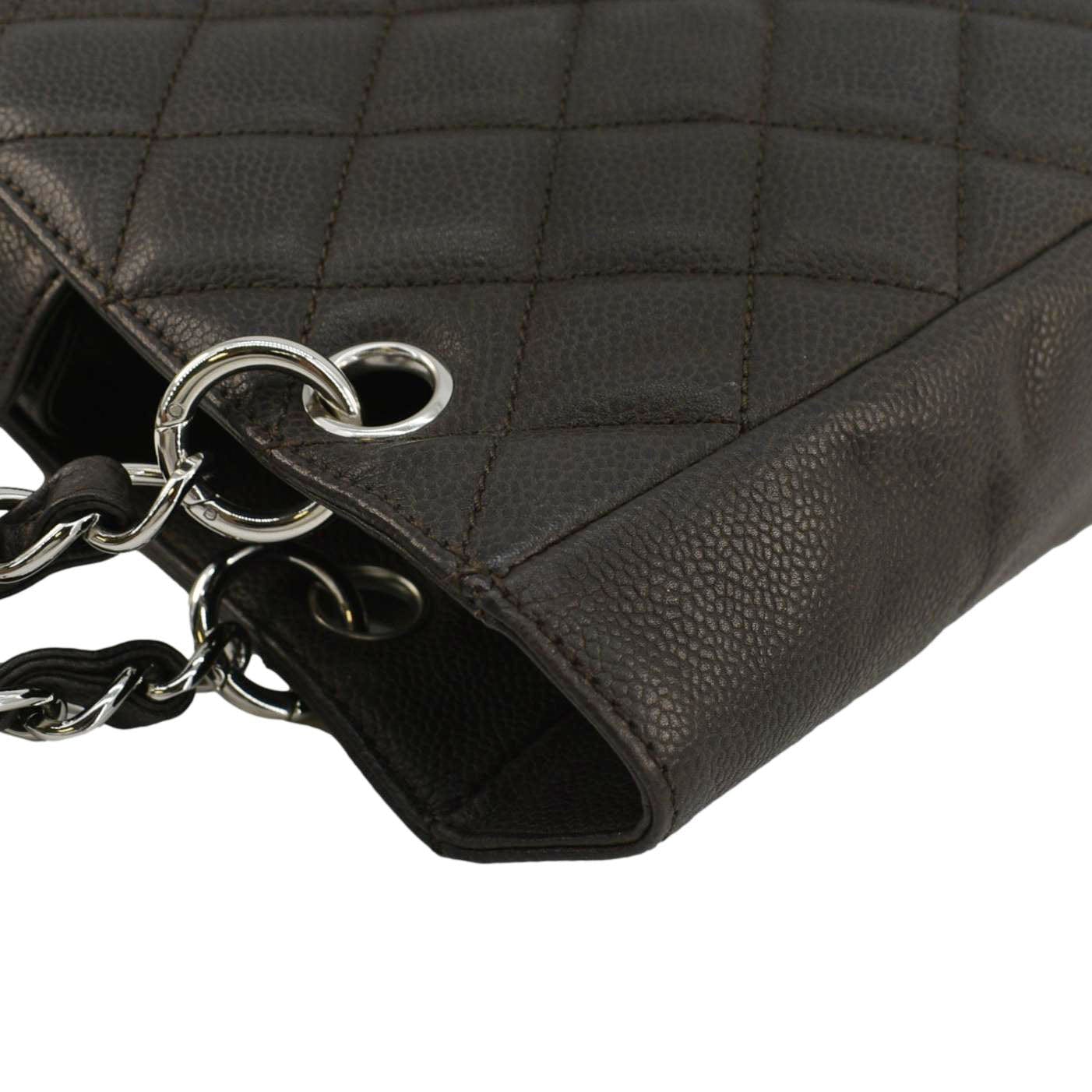 Chanel Petite Quilted Caviar Leather Shopping Tote Shoulder Bag Dark Brown