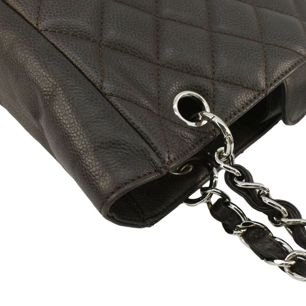 Chanel Petite Quilted Caviar Leather Shopping Tote Shoulder Bag Dark Brown