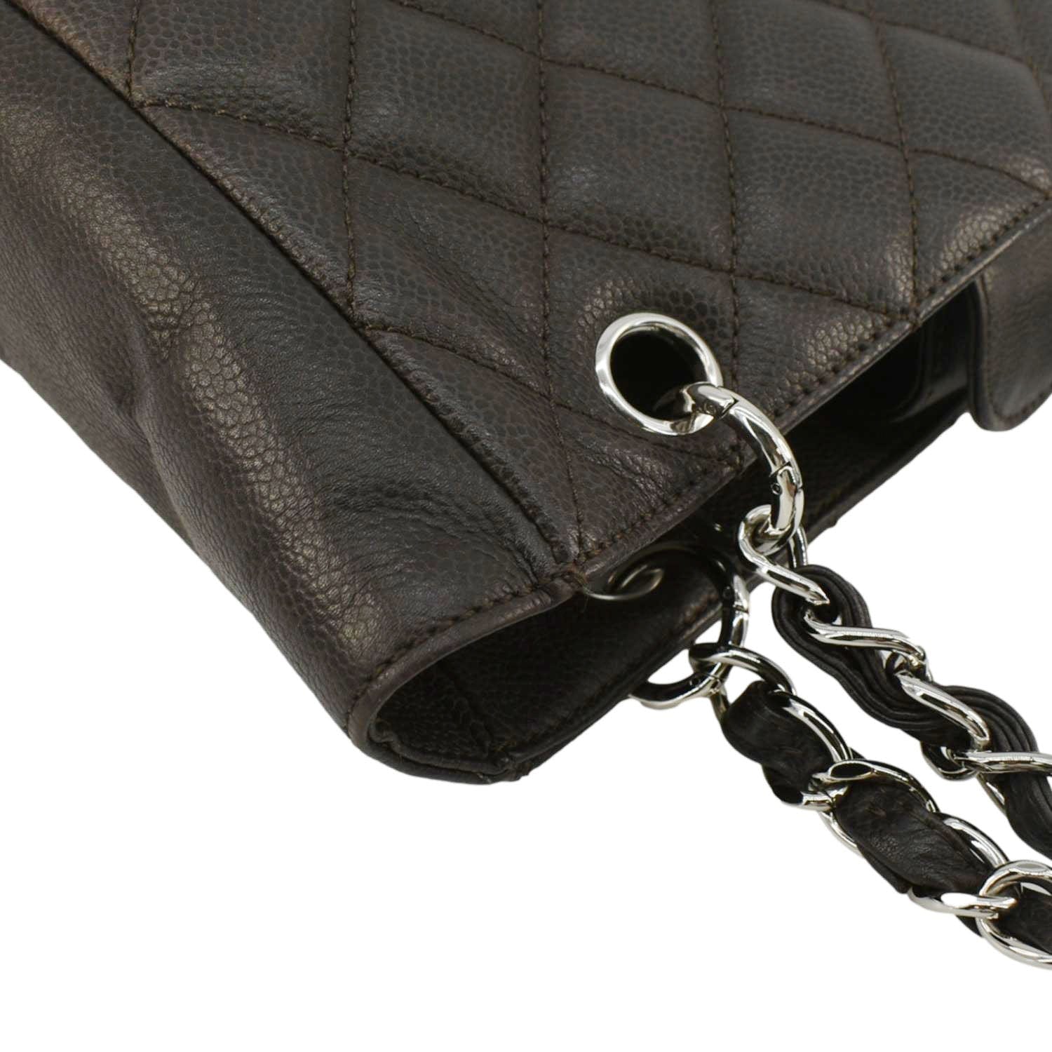 Chanel Petite Quilted Caviar Leather Shopping Tote Shoulder Bag Dark Brown