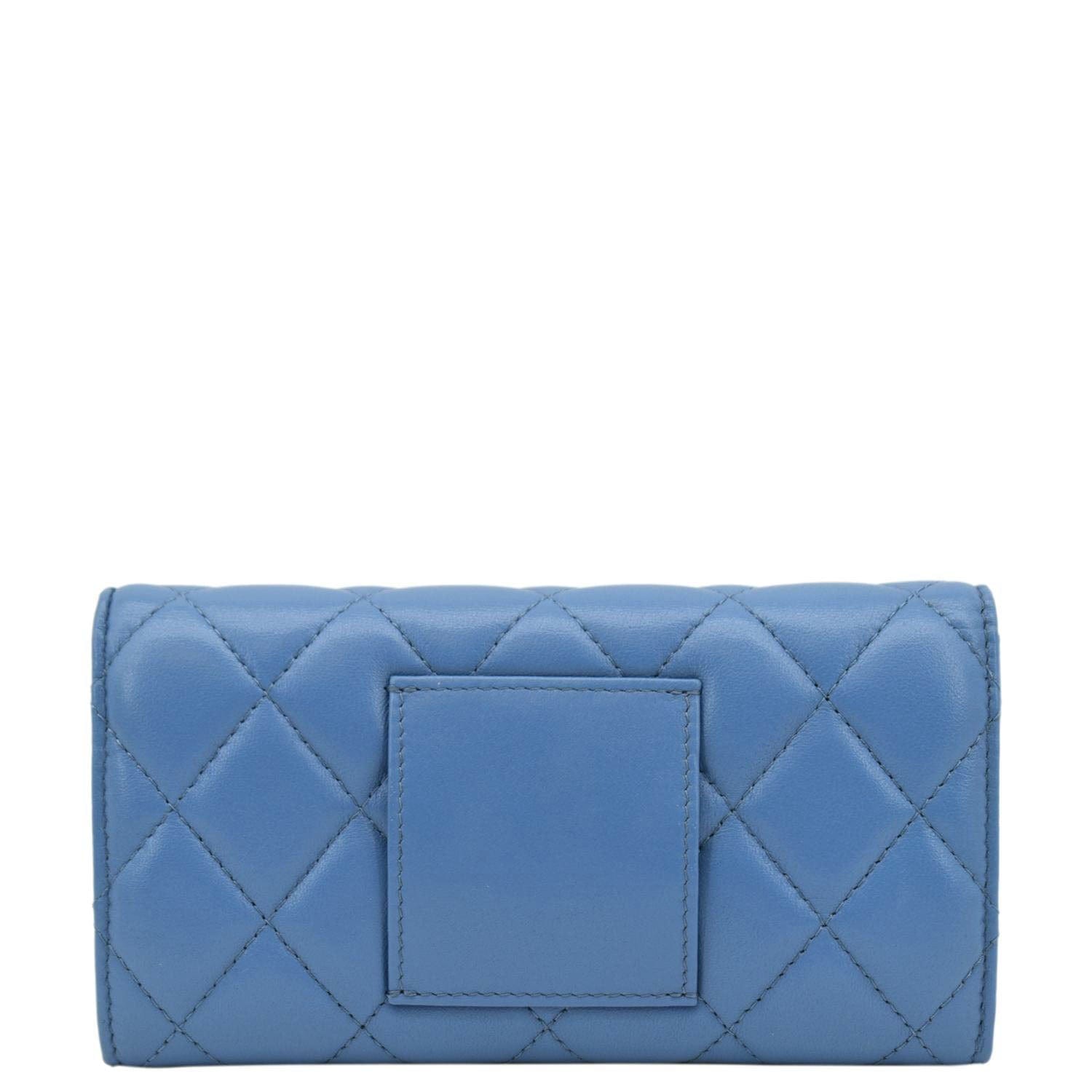 Chanel Ribbon Leather Long Clutch Crossbody Bag Blue