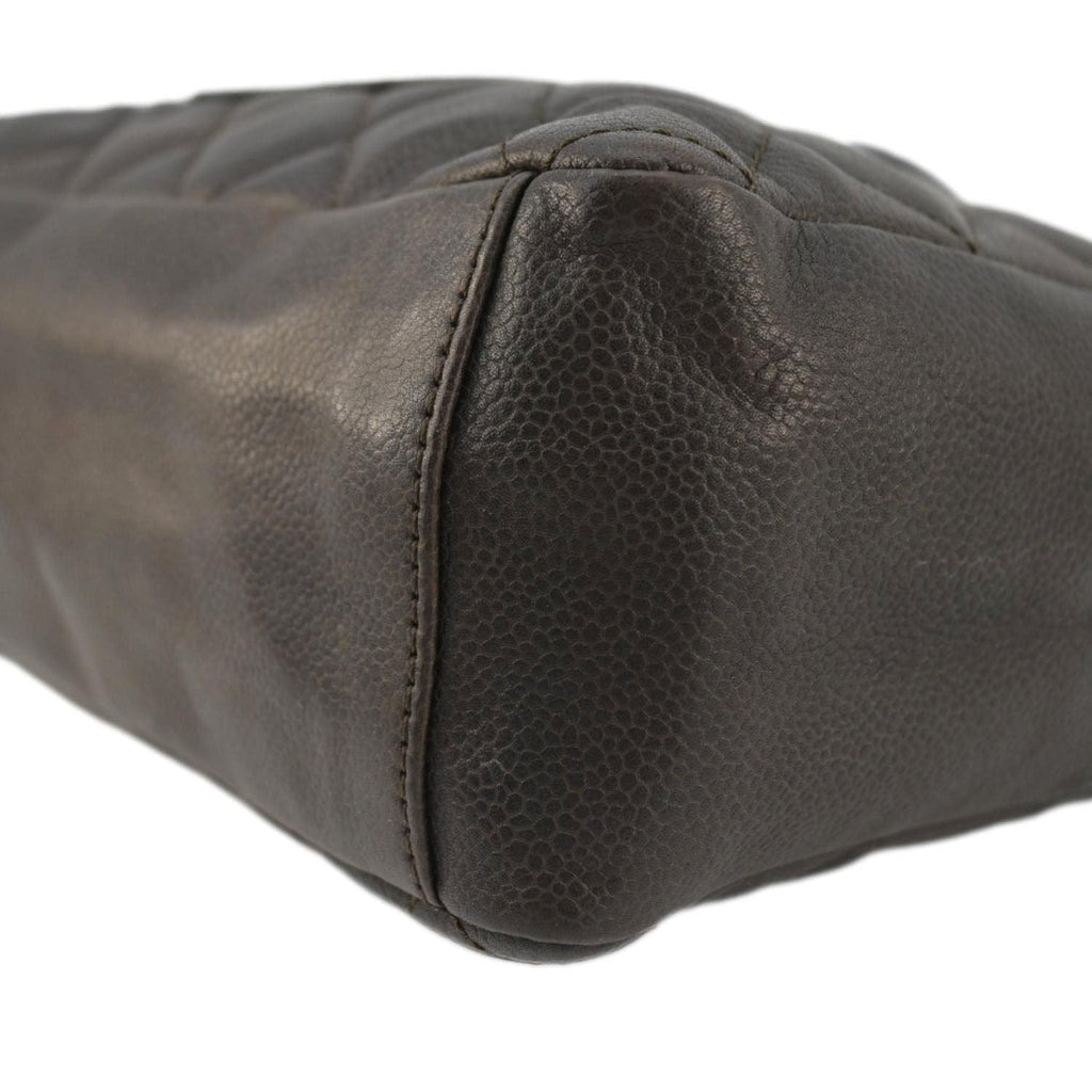 Chanel Petite Quilted Caviar Leather Shopping Tote Shoulder Bag Dark Brown