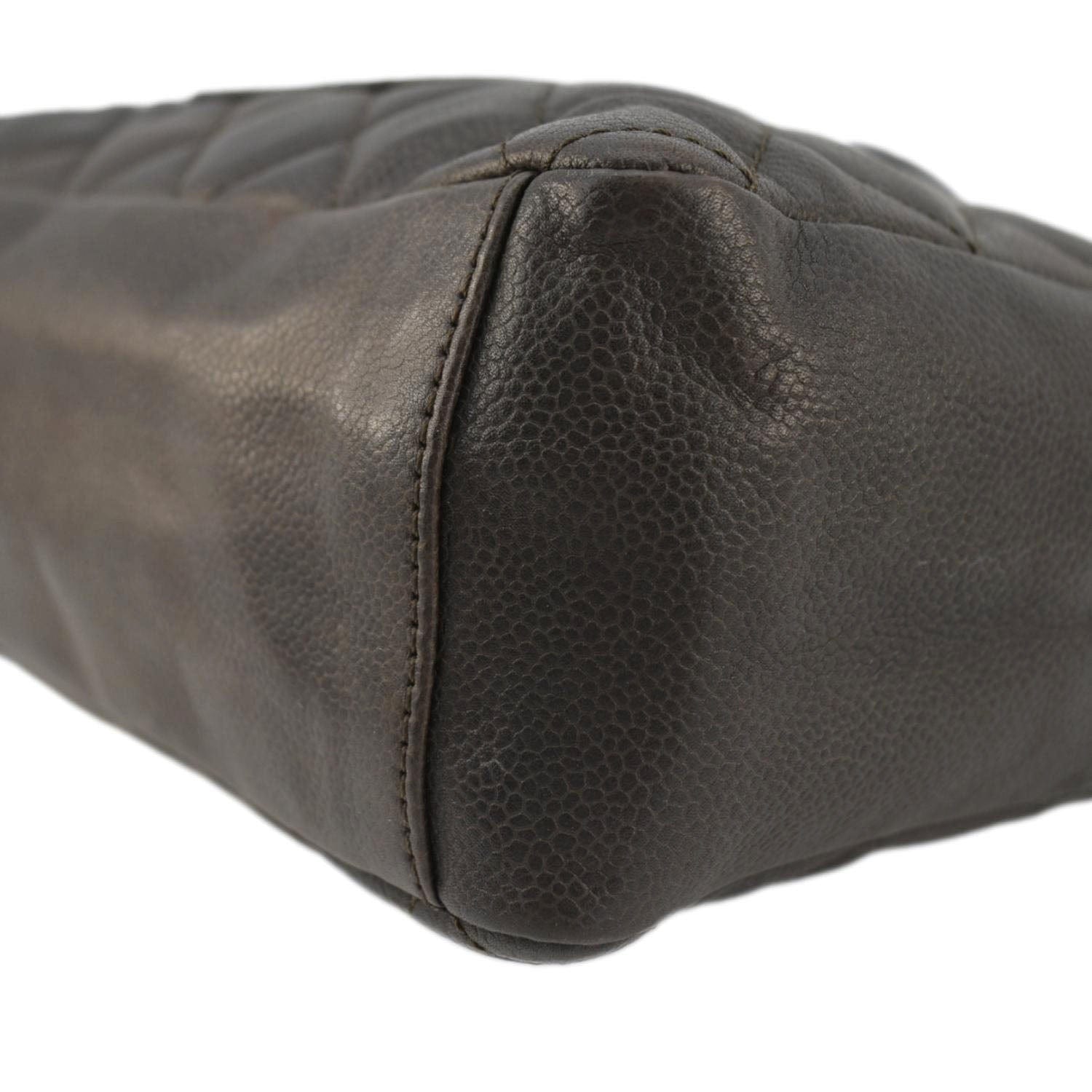 Chanel Petite Quilted Caviar Leather Shopping Tote Shoulder Bag Dark Brown