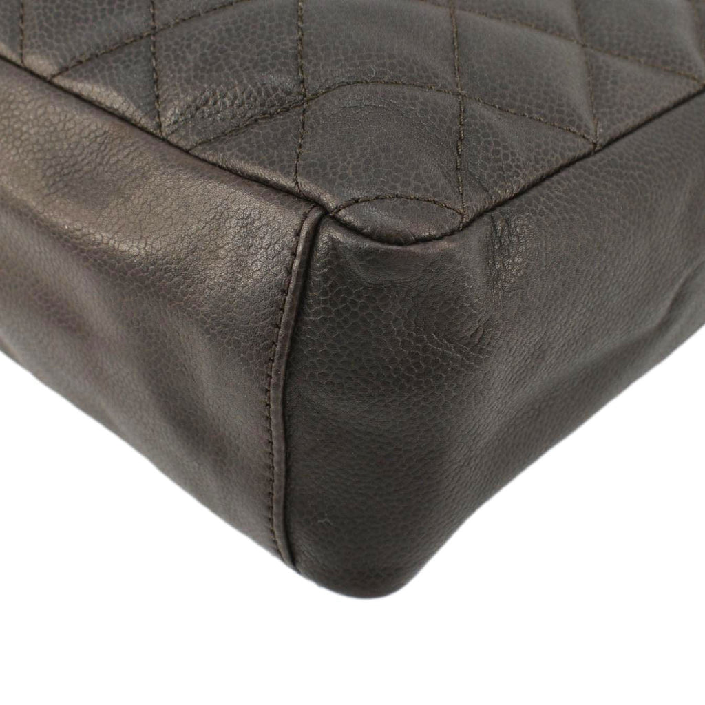 Chanel Petite Quilted Caviar Leather Shopping Tote Shoulder Bag Dark Brown
