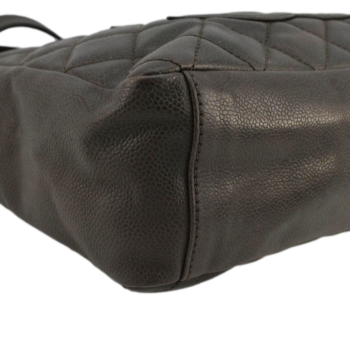 Chanel Petite Quilted Caviar Leather Shopping Tote Shoulder Bag Dark Brown