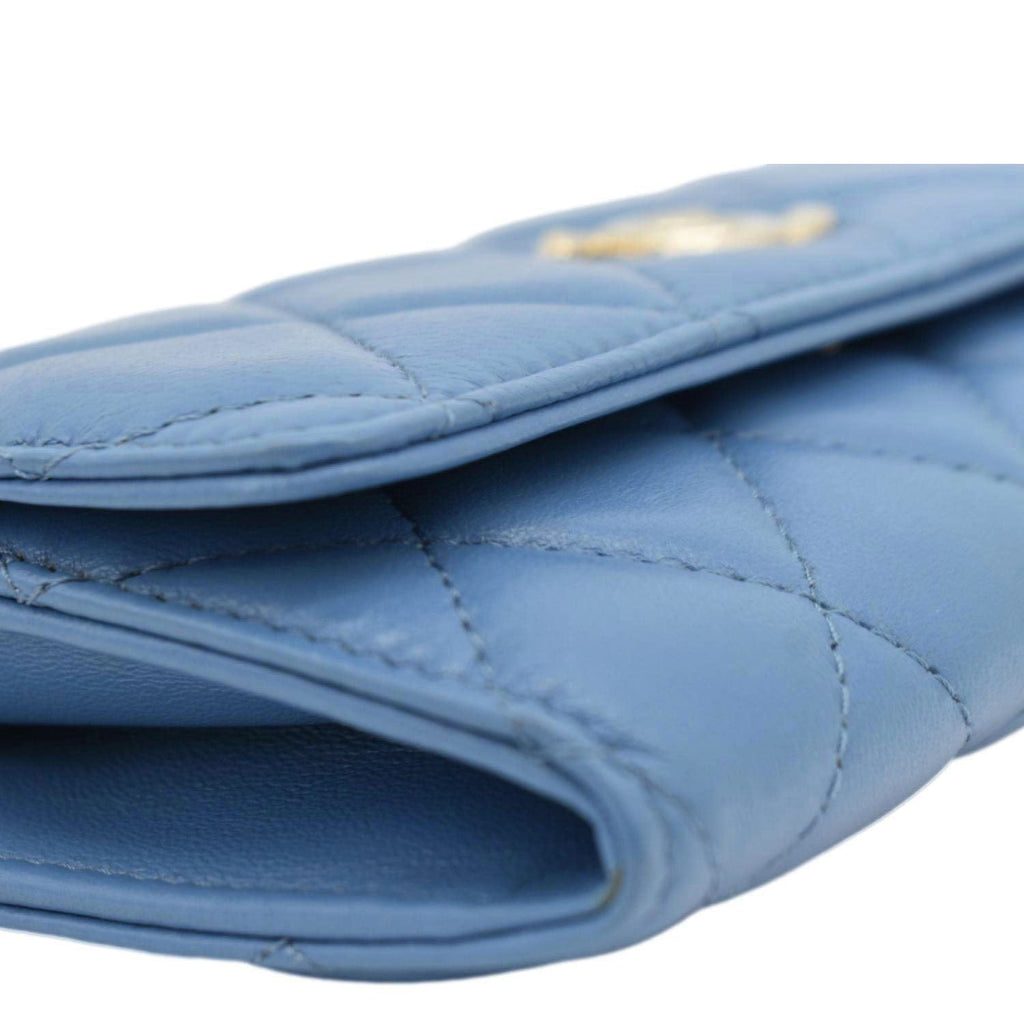 Chanel Ribbon Leather Long Clutch Crossbody Bag Blue