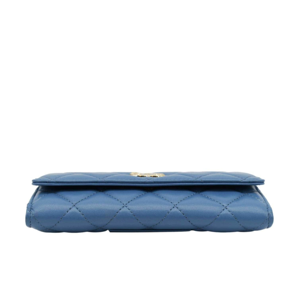 Chanel Ribbon Leather Long Clutch Crossbody Bag Blue