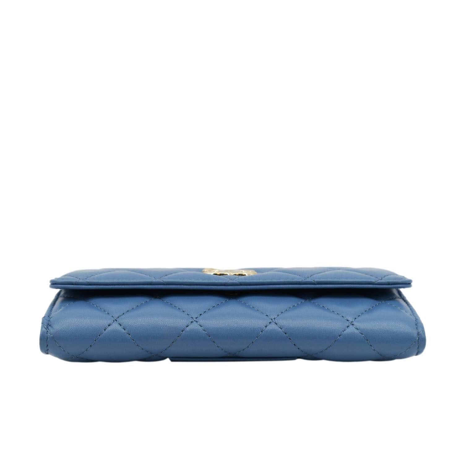 Chanel Ribbon Leather Long Clutch Crossbody Bag Blue