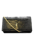 YVES SAINT LAURENT Kate Monogram Crocodile Leather Shoulder Bag Black