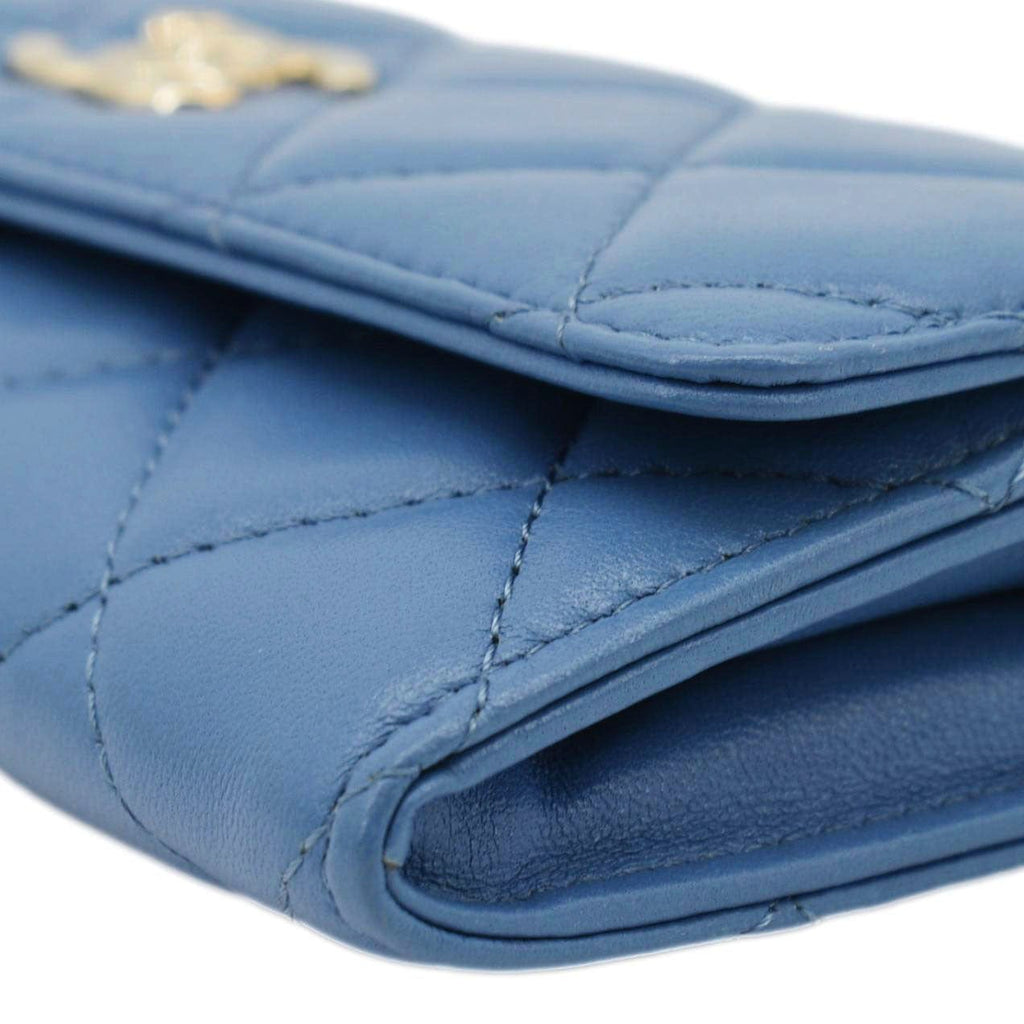 Chanel Ribbon Leather Long Clutch Crossbody Bag Blue