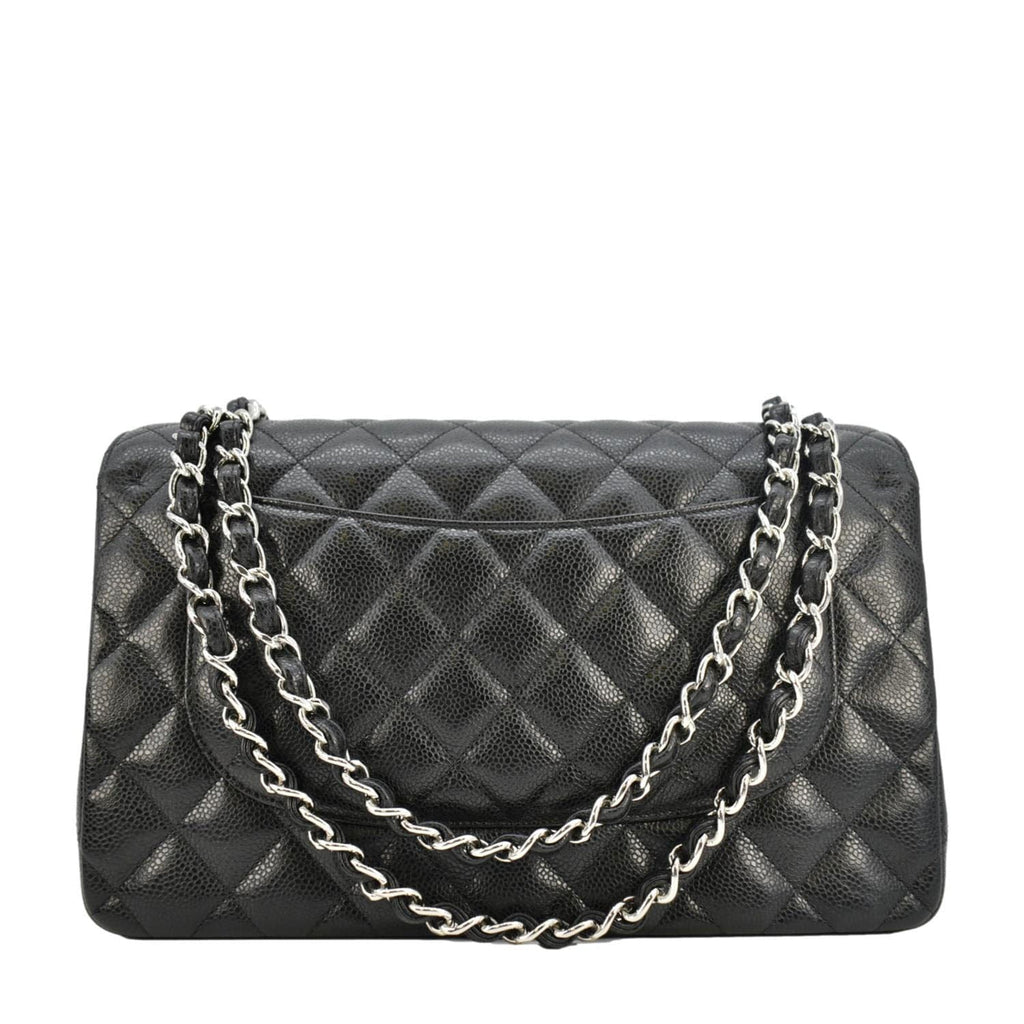 Chanel Jumbo Classic Double Flap Quilted Caviar Leather Shoulder Bag Black