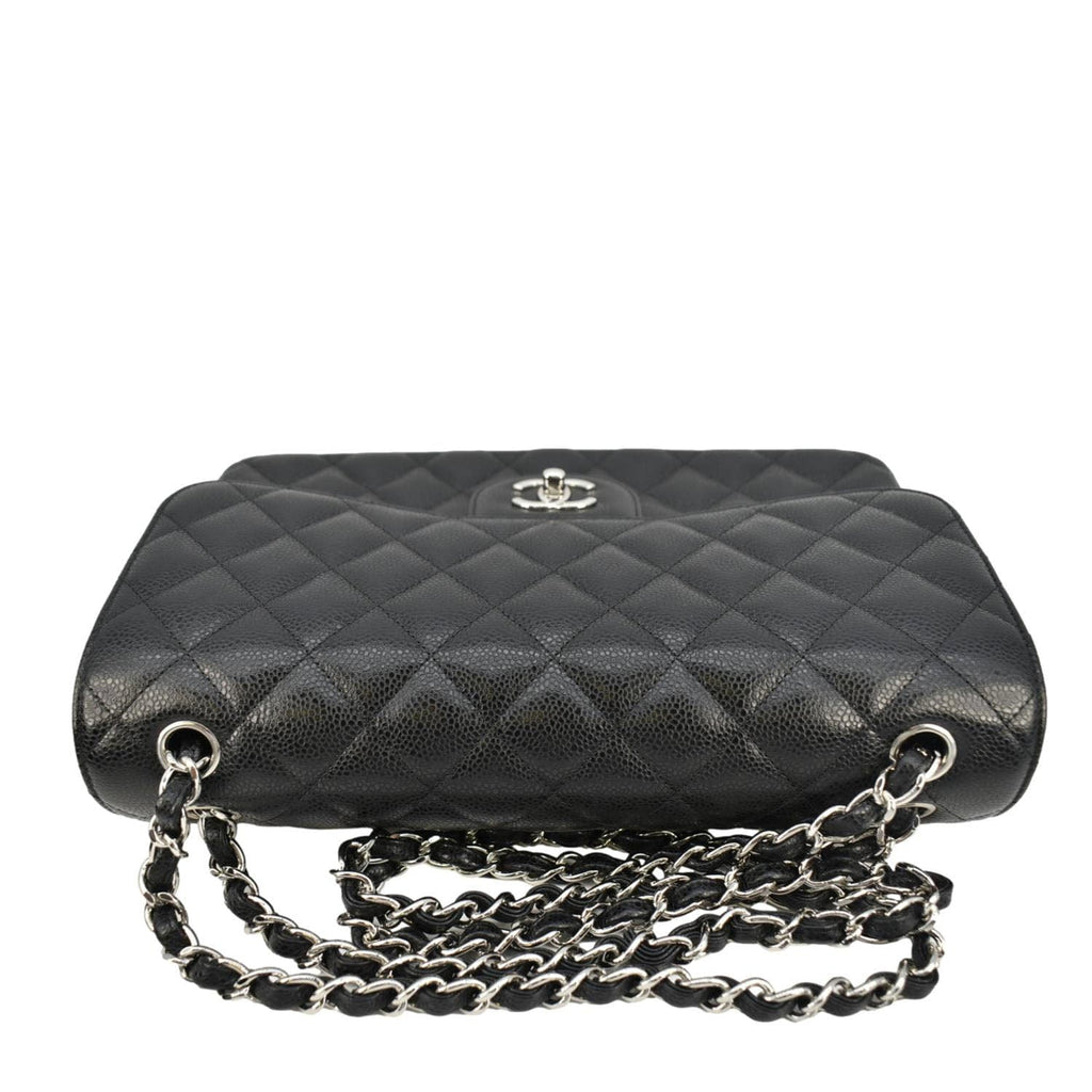 Chanel Jumbo Classic Double Flap Quilted Caviar Leather Shoulder Bag Black