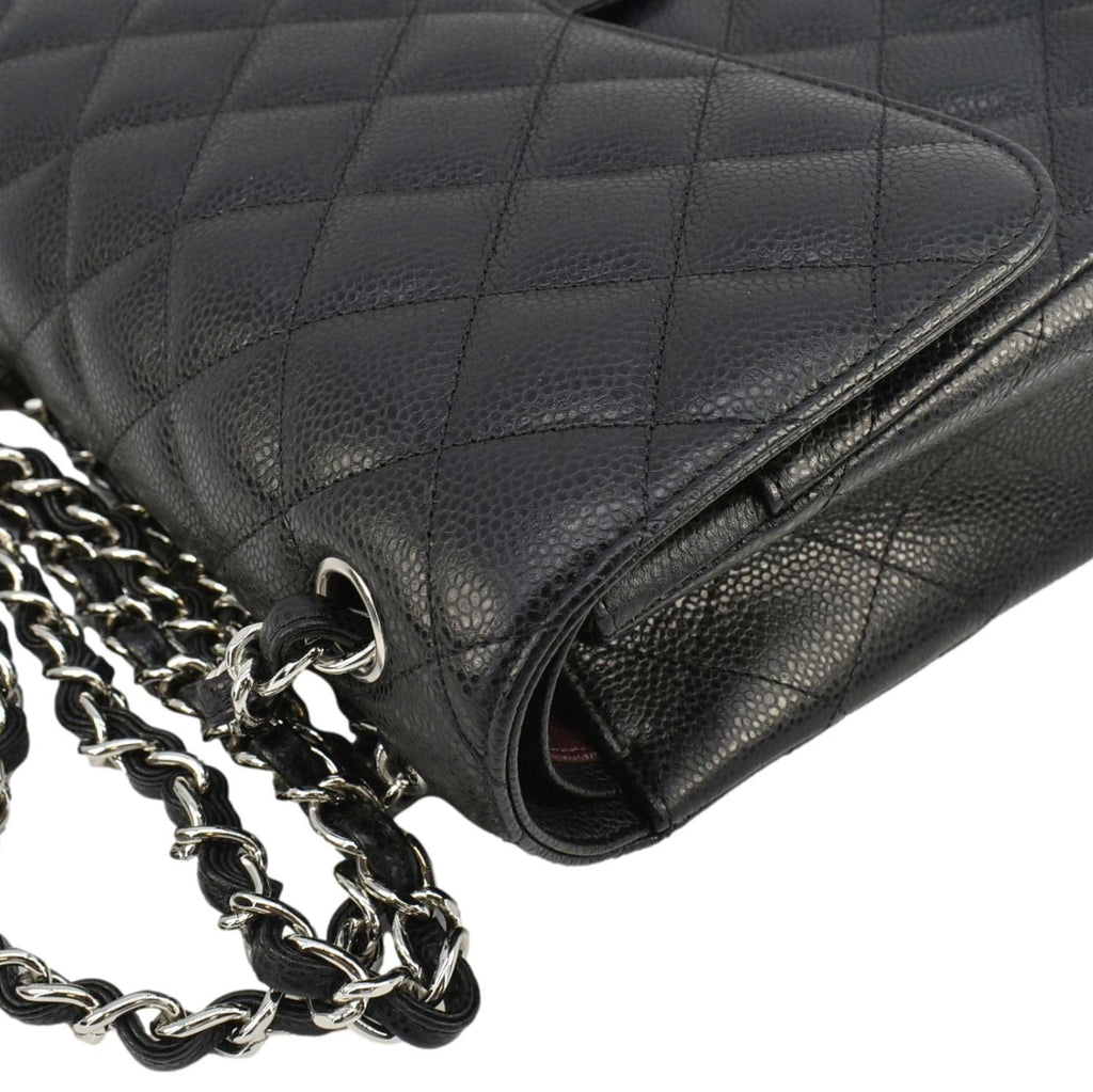 Chanel Jumbo Classic Double Flap Quilted Caviar Leather Shoulder Bag Black