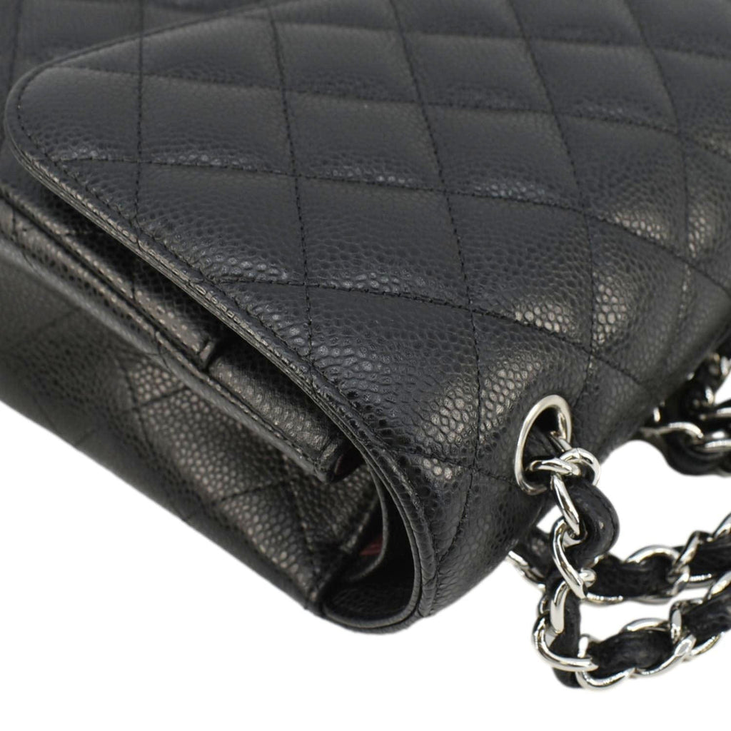 Chanel Jumbo Classic Double Flap Quilted Caviar Leather Shoulder Bag Black