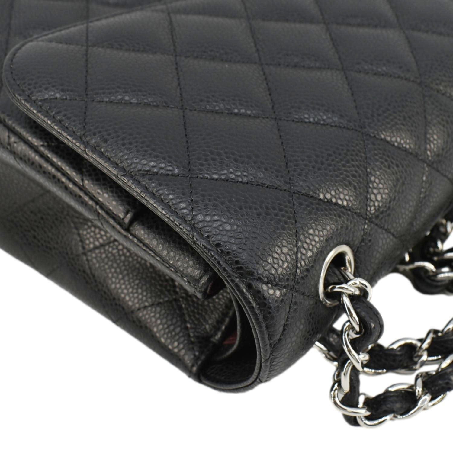 Chanel Jumbo Classic Double Flap Quilted Caviar Leather Shoulder Bag Black