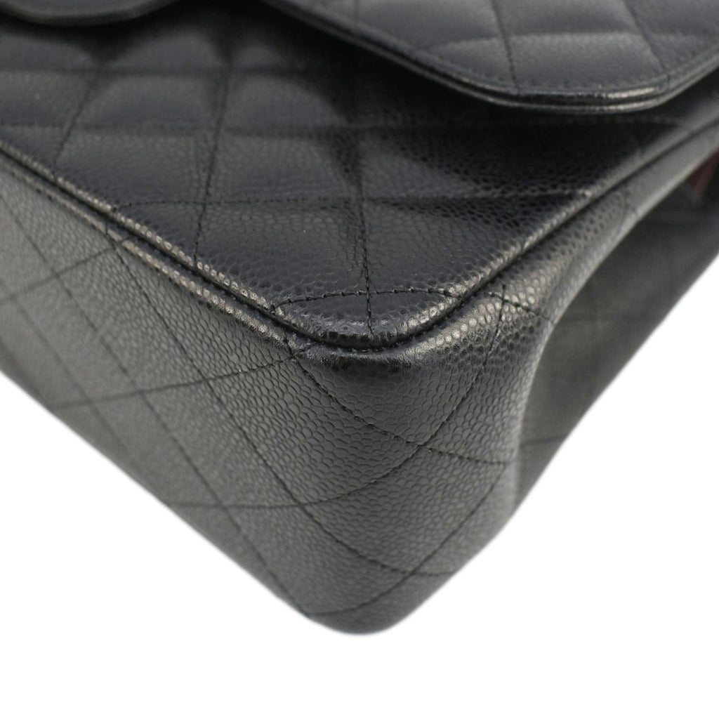 Chanel Jumbo Classic Double Flap Quilted Caviar Leather Shoulder Bag Black