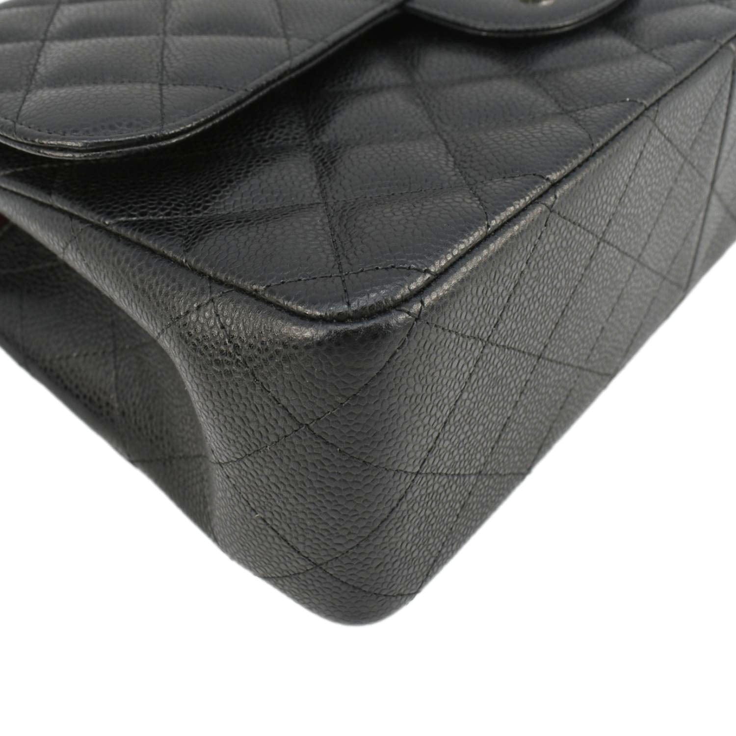 Chanel Jumbo Classic Double Flap Quilted Caviar Leather Shoulder Bag Black