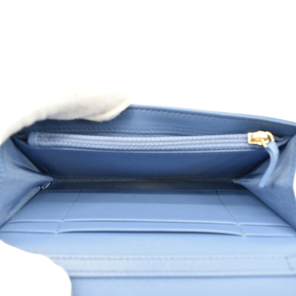 Chanel Ribbon Leather Long Clutch Crossbody Bag Blue