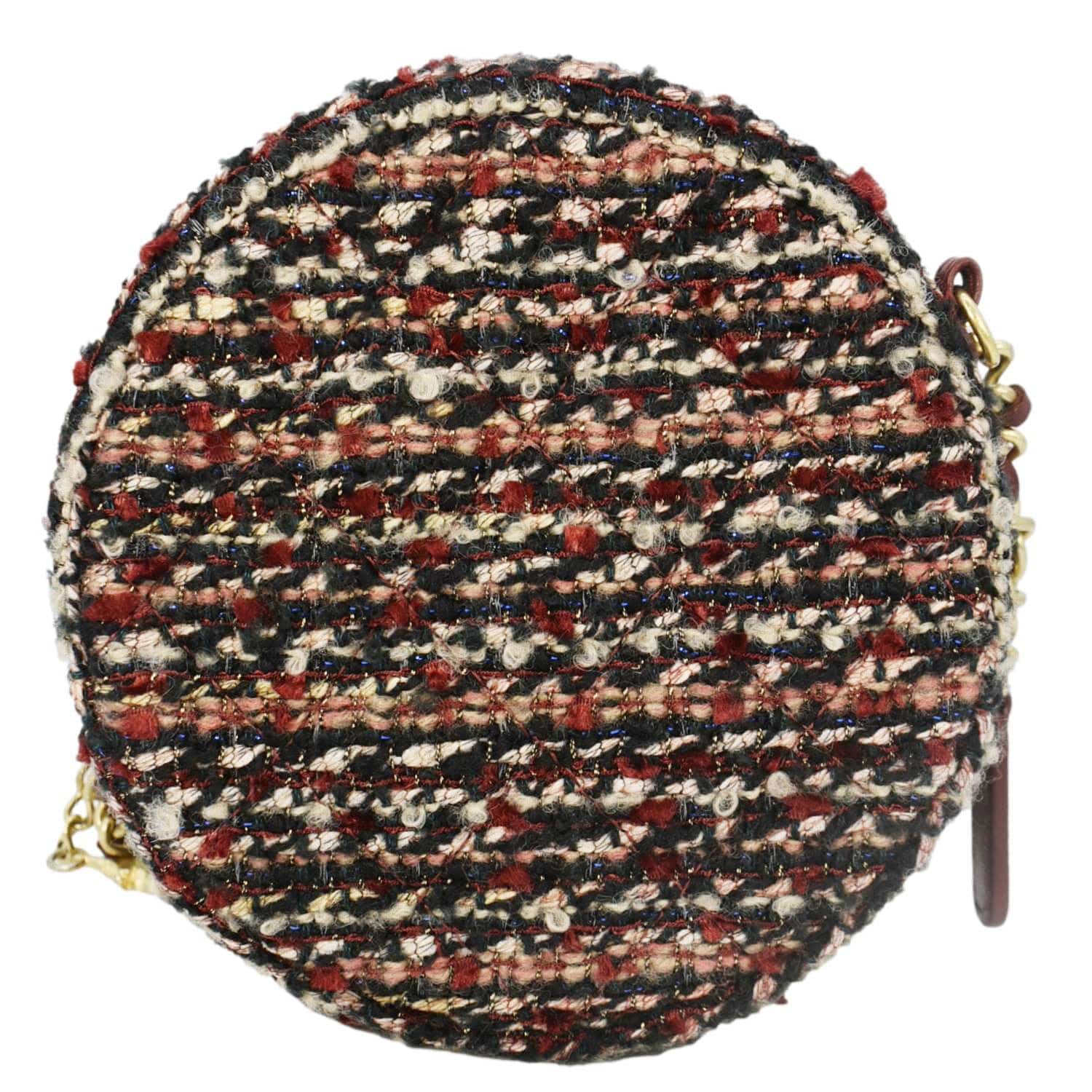 Chanel Round Tweed Chain Clutch Crossbody Bag Red