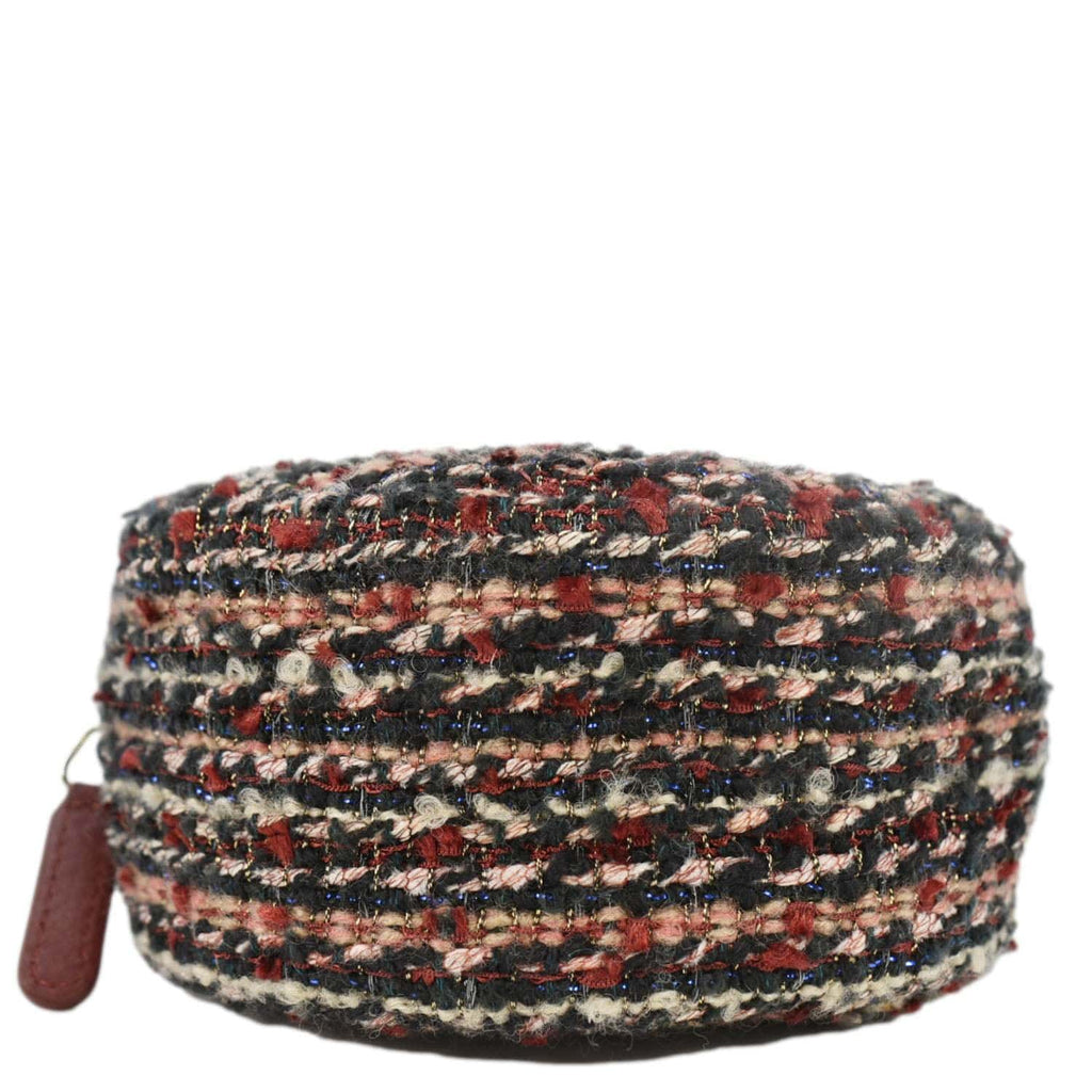 Chanel Round Tweed Chain Clutch Crossbody Bag Red